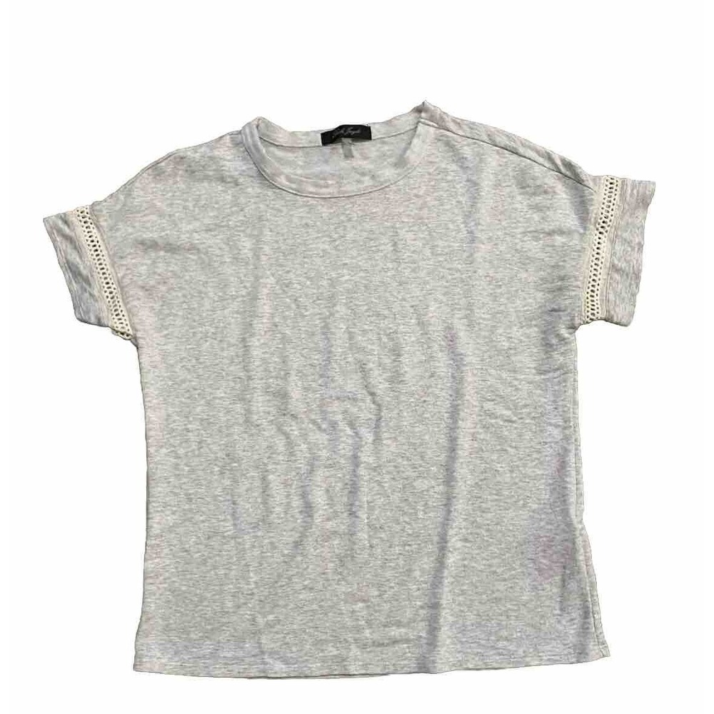 Laila Jayde Blouse, Gray S, Crochet Trim Sleeves, Short Sleeve Top